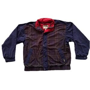 Vintage Tourney Gore Tex Plaid Navy Windbreaker Jacket Mens Large Full Zip/Snap